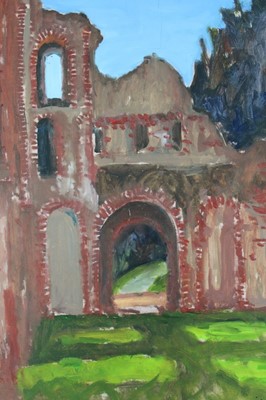 Lot 49 - David Britton , contemporary, oil on board - St Botolphia Ruins, signed, framed 70cm x 60cm