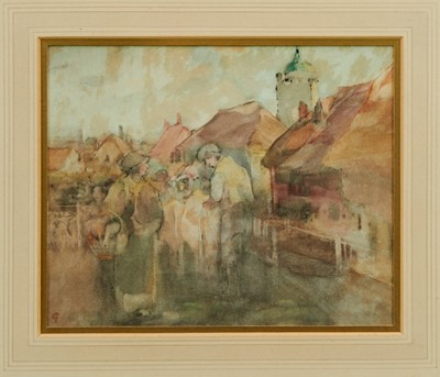 Lot 910 - Charles John Collings, watercolour in glazed frame- market day, Sandwich, Kent, 19cm x 23cm