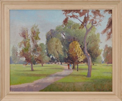 Lot 52 - David Britton , contemporary, oil on board - Clissold Park, London, signed, framed, 60cm x 75cm