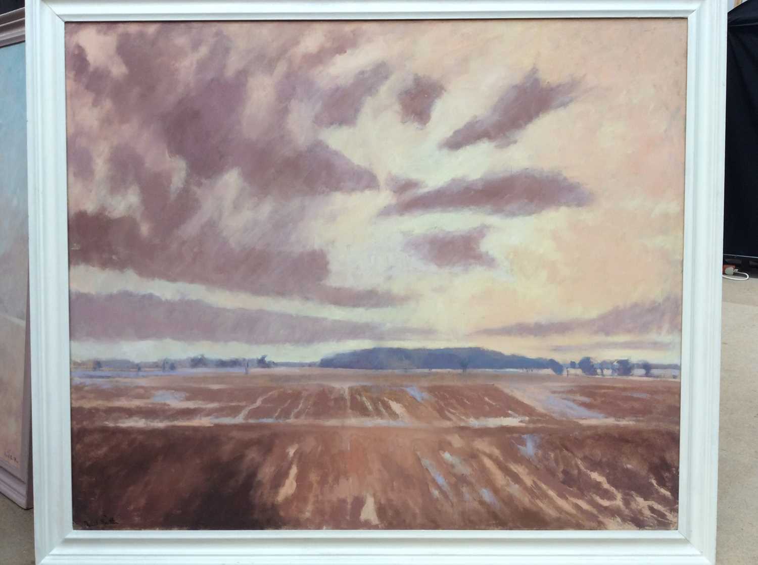 Lot 1074 - David Britton , contemporary, oil on board - Winter at Saxmundham, signed, framed, 101cm x 120cm