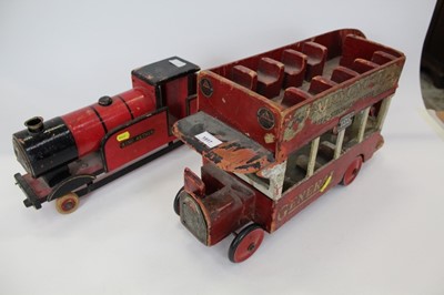 Lot 1517 - Scratch-built model of a London bus, together with a similar scratch built train