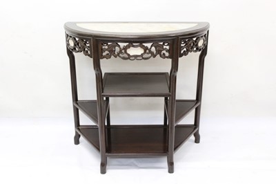 Lot 1268 - Chinese hardwood and marble inset demi-lune side table.