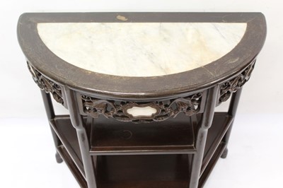 Lot 1268 - Chinese hardwood and marble inset demi-lune side table.