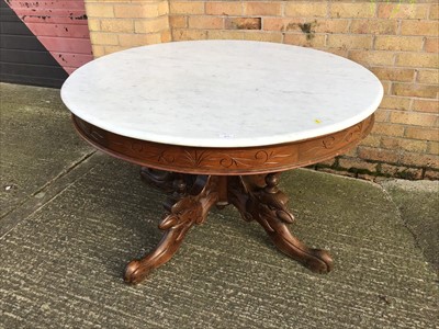 Lot 975 - Malaysian coffee shop table, with four foot marble top