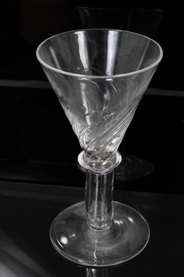 Lot 122 - Georgian-style opaque twist stem wine glass with etched foliate decoration to the bowl, and a further Georgian-style moulded wine glass (2)