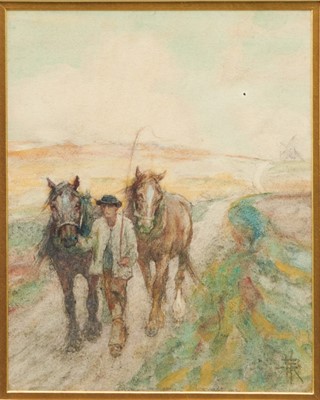 Lot 908 - Nathaniel Hughes J. Baird R.O.I. (1865 - 1936), two watercolours, the Carroll Gallery label verso- 'The Day's Work Done' and another 'Homewards' (2)