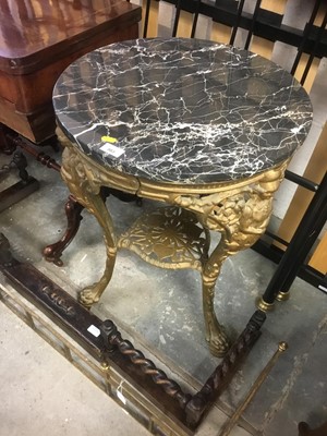 Lot 983 - Cast iron pub table with marble top