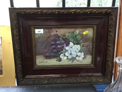 Lot 144 - E. Chester- still life study of Grapes in ebonised wood frame