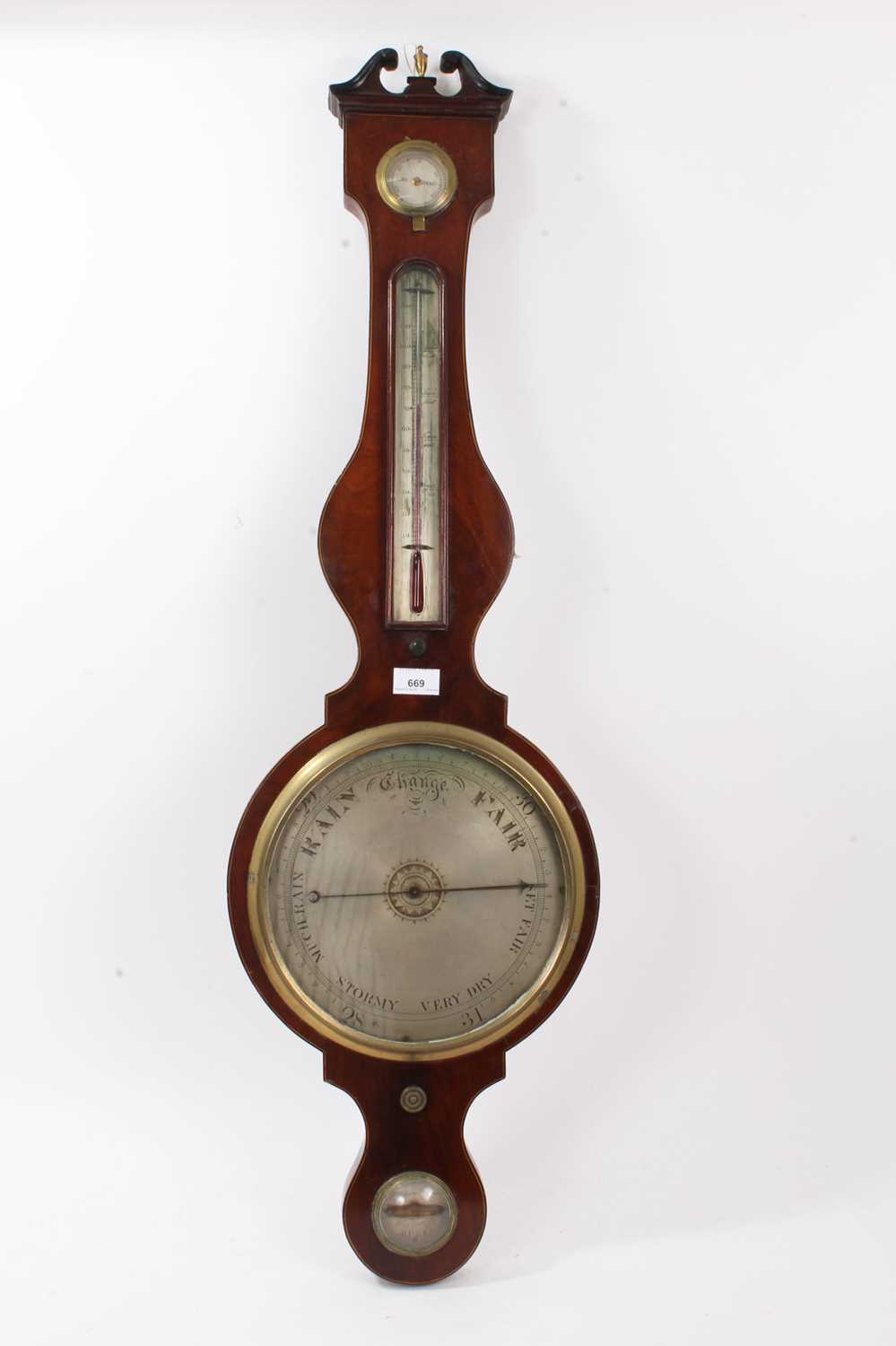 Lot 669 - 19th century banjo-shaped Barometer by Gudgeon, Bury St Edmunds