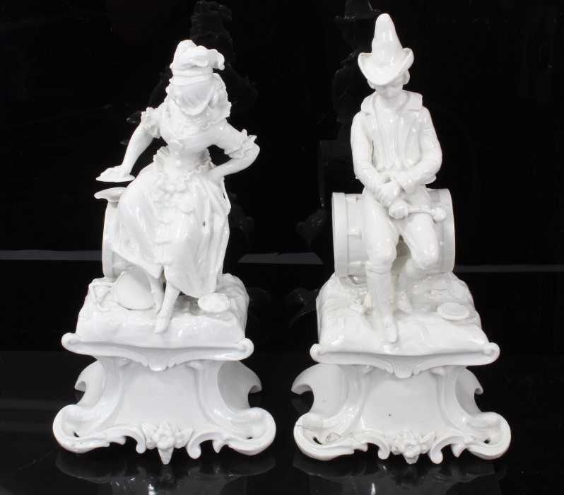 Lot 128 - Large pair of 19th century Continental white biscuit porcelain figures