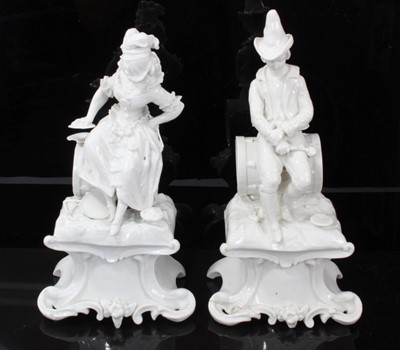 Lot 140 - Large pair of 19th century Continental white biscuit porcelain figures