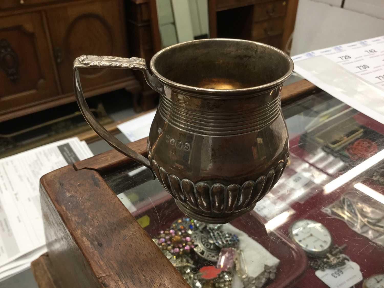 Lot 721 - Silver Christening Mug with fluted decoration