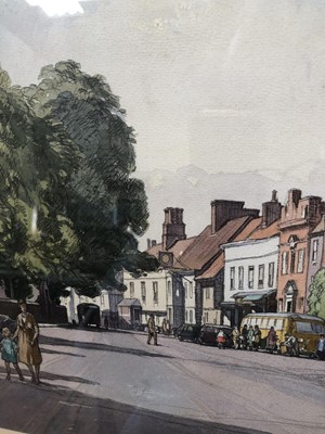 Lot 1117 - *Leonard Russell Squirrell (1893-1979) pencil and watercolour - Dedham High Street, signed, 33cm x 52cm, in glazed frame, together with the accompanying print (2)
