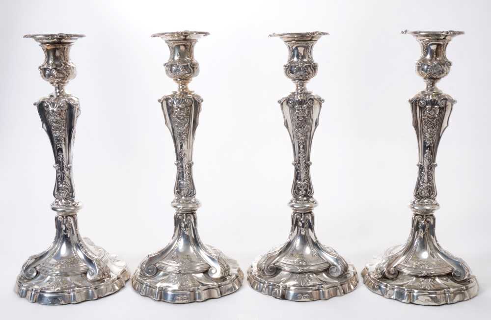 Lot 212 - Impressive set of four Edwardian silver candlesticks by John Round & Son Ltd, Sheffield