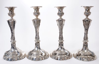 Lot 212 - Impressive set of four Edwardian silver candlesticks by John Round & Son Ltd, Sheffield