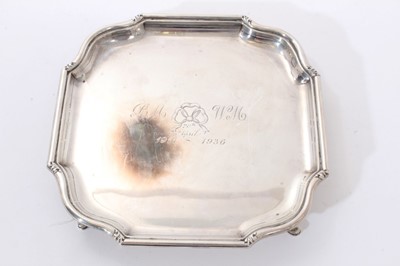Lot 229 - 1930s silver card tray of shaped square form