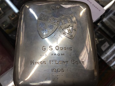 Lot 223 - Of Cambridge University rowing interest - silver hip flask with engraved inscription