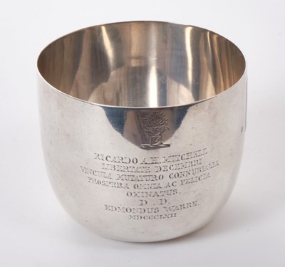 Lot 221 - Of Eton interest -Victorian silver stirrup cup engraved to 'Mick' Mitchell from  Edmund Warre