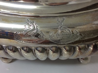 Lot 216 - Edwardian silver teapot of half fluted form with engraved heraldic crests