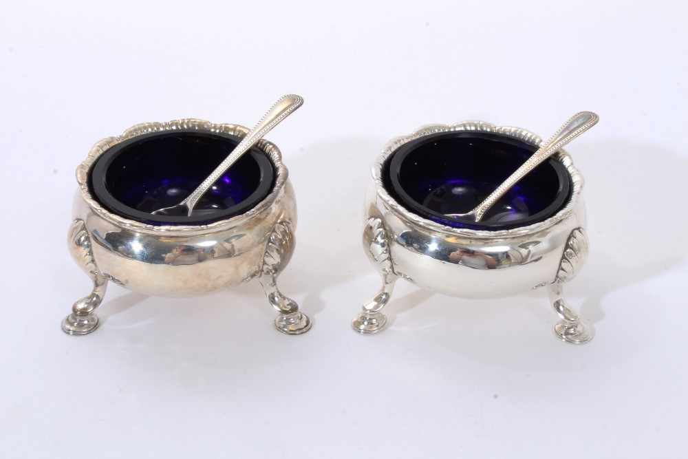 Lot 213 - Pair of George III cauldron salts, later