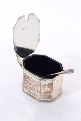 Lot 233 - 1920s silver octagonal mustard pot, and one other, plus two spoons.