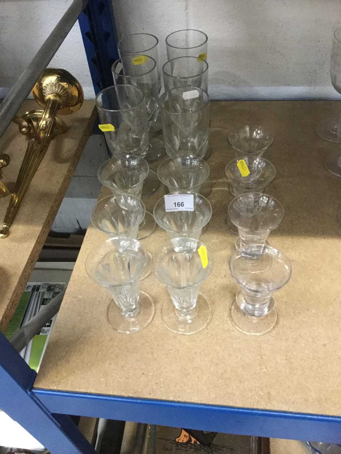 Lot 166 - Group of 19th Century glassware to include slice cut syllabub glasses, wines and others