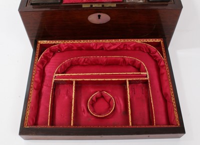 Lot 795 - Victorian rosewood vanity box with fitted Sheffield plate mounted interior