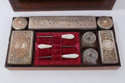 Lot 795 - Victorian rosewood vanity box with fitted Sheffield plate mounted interior