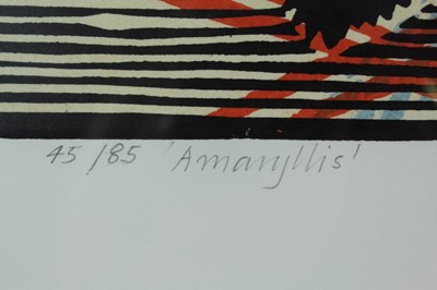 Lot 902 - *Richard Bawden (b.1936) signed limited edition linocut - Amaryllis, 45/85, in glazed frame, 90cm x 67cm