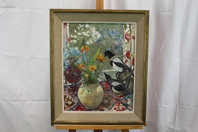 Lot 901 - Jenny Chorley (1902-1996) oil on board, still life with magpies