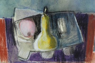Lot 26 - Robin Warnes (b.1952) pastel and charcoal on paper - Still life, Pears, initialled and dated '91, in glazed frame, 20cm x 27cm