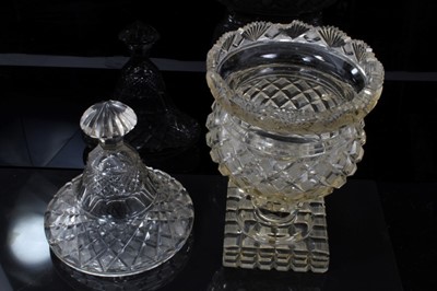 Lot 145 - 19th century diamond cut glass and cover, fan-shaped decoration around the rim, 36cm height
