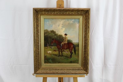 Lot 1085 - John Duvall (1816-1892) oil on canvas - a sporting scene with a young man on a bay horse with setters and shooter beyond, signed, in gilt frame, 45cm x 35cm