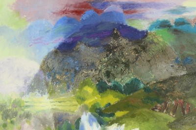 Lot 1106 - *Glyn Morgan (1926 - 2015), oil on canvas - 'Landscape with a white flower', 102cm x 120cm, framed 
 Provenance: The Glyn Morgan Studio Sale, Reeman Dansie, 26th September 2017