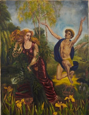 Lot 1197 - Francis Plummer (1930-2019) oil on board - The Judgment of Paris, 56cm x 74cm, together with two other oils painting on a classical theme (3)