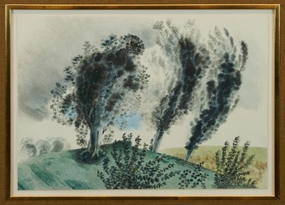 Lot 1198 - Francis Plummer (1930-2019) watercolour - High Wind, signed and dated July ‘68, 34cm x 48cm, together with another entitled Silent Descent, in glazed frames (2)