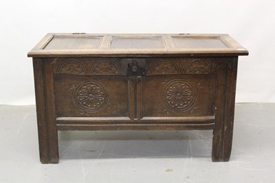 Lot 1238 - 17th century oak coffer with twin panel front