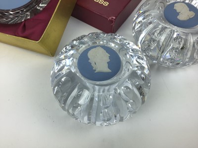 Lot 110 - Three Wedgwood Jasperware cut crystal paperweights inset with plaques (3)