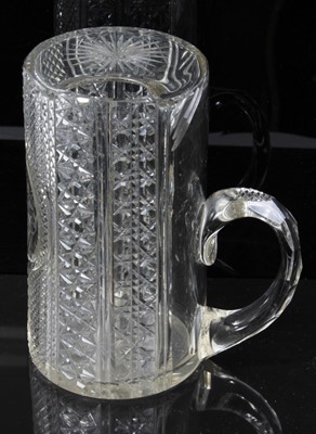 Lot 161 - Unusual 19th century cut glass invalid's cup/tankard, with etched initials on a central cartouche