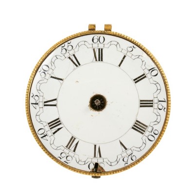 Lot 618 - A fine early 18th century pocket watch movement by Williamson London, with exceptionally fine engraved pillars and white enamel dial, approximately 38mm diameter