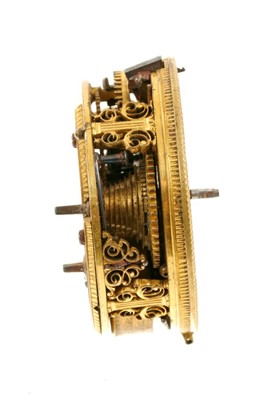 Lot 618 - A fine early 18th century pocket watch movement by Williamson London, with exceptionally fine engraved pillars and white enamel dial, approximately 38mm diameter