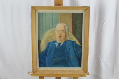 Lot 1170 - Francis Plummer (1930-2019) egg tempera on board - portrait of a gentleman in blue suit, unsigned, framed, 47cm x 37cmExhibited: Royal Academy School Summer 1953