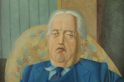 Lot 1170 - Francis Plummer (1930-2019) egg tempera on board - portrait of a gentleman in blue suit, unsigned, framed, 47cm x 37cmExhibited: Royal Academy School Summer 1953