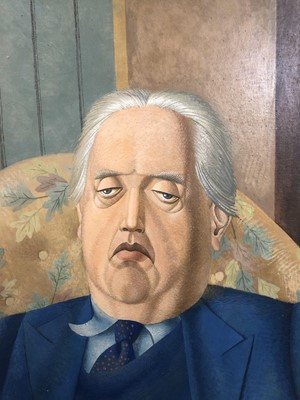 Lot 1170 - Francis Plummer (1930-2019) egg tempera on board - portrait of a gentleman in blue suit, unsigned, framed, 47cm x 37cmExhibited: Royal Academy School Summer 1953