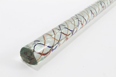 Lot 169 - 19th century Nailsea glass walking stick with red and blue spiral-twist decoration, 102cm