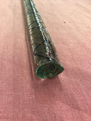 Lot 169 - 19th century Nailsea glass walking stick with red and blue spiral-twist decoration, 102cm