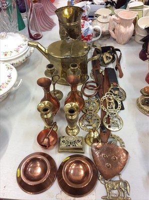 Lot 458 - Group horse brasses, other brass ware and copper items