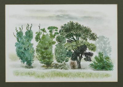 Lot 1166 - Francis Plummer (1930-2019) group of six watercolours - trees in landscapes, in glazed frames, together with a coastal watercolour, in glazed frame