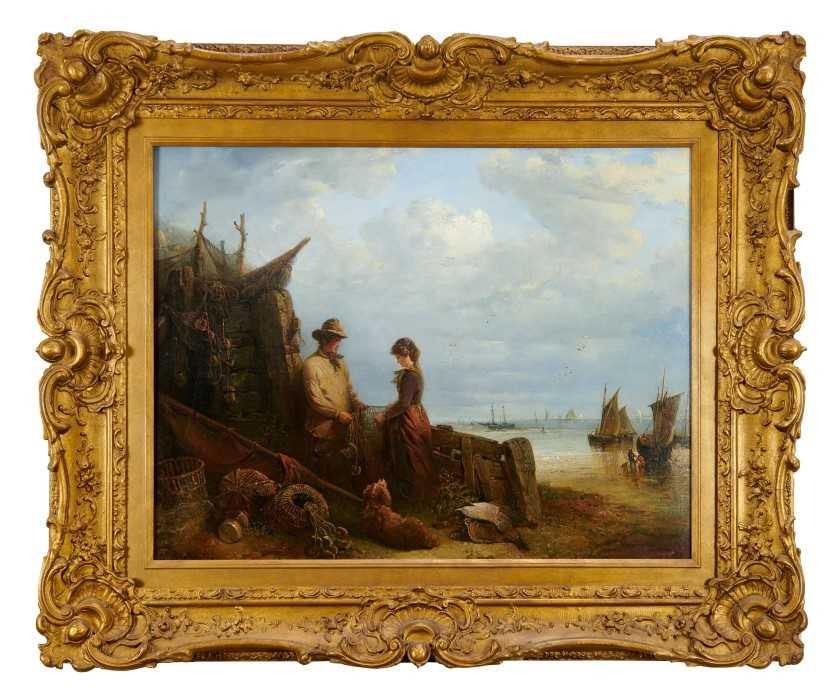 Lot 1128 - Edward Robert Smythe (1810-1899) oil on canvas - fisher-folk and their dog on the shore, signed, in gilt frame, 68cm x 88cm