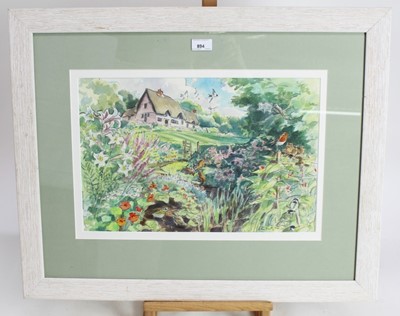 Lot 260 - Peter Partington, contemporary, signed pencil and watercolour - spring time garden with birds and animals, in glazed frame, 30cm x 46cm  
 Illustrated: Secret Lives Of Garden Wildlife